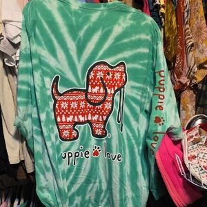 Puppie Love Green Tie-Dye Long Sleeve Tee